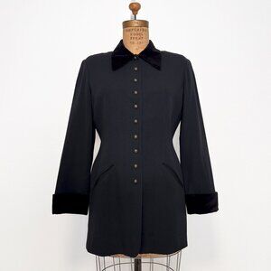 Vintage Express Black Blazer Military Jacket with Velvet Size 7/8 Small